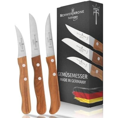 Bild av Schwertkrone 3 set frukt och grönsaksätare med olivträhandtag, rostfri, kvalitet från solingen Made in Germany