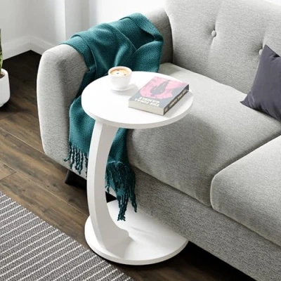 Bild av [en.casa] Sidobord Holeby i C form, mobilt soffbord, vardagsrumsbord, 56 x Ø 38 cm, vitt