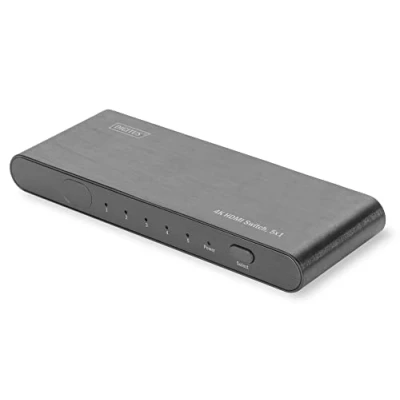 Bild av DIGITUS 4K HDMI switch, 5 x 1 (5 ingång, utgång), Ultra HD med 60 Hz, Full 3D, HDCP 2.2, 2.0, aluminiumhölje svart