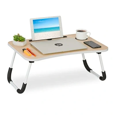 Bild av Relaxdays laptopbord för soffa, vikbar, surfplatta, mugghållare, sängbord, H x B D 26 63 40 cm, ljusblå/vit