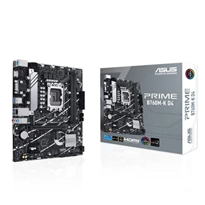 Bild av ASUS PRIME B760M K D4 Intel B760 LGA 1700 Micro ATX moderkort (DDR4, PCIe 4.0, 2 x 4.0 M.2, Realtek 2.5Gb Ethernet, VGA, HDMI, SATA 6 Gb/s, USB 3.2 Gen 1, Aura Sync RGB)