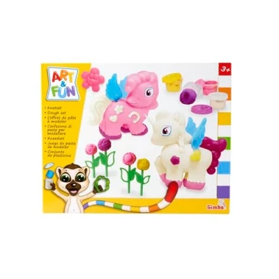 Bild av Simba 106326016 Art &amp; Fun Set Leklera Enhörning med i Enhörningstema Innehållandes 4 x 50 g Leklera, 2 Enhörningsformer Samt Fler Tillbehör, Från 3 år