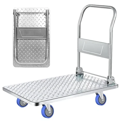 Bild av Plattformsvagn med Hjul. 250 kg Lastfällbar Skottkärra. Handplattformsvagn, Anti kollisionstransport för Flytt, Lager. Titanstål.