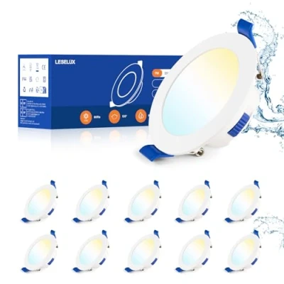 Bild av Leselux LED infälld spotlight 230 V dimbar, 10 x varmvit neutral vit 3 000 K/4000 K/6500 K, IP44 7 W 700 LM infällda spotlights ultra platt 29 mm, takspotlights 68 mm för badrum kök
