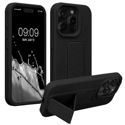 Bild av kwmobile Fodral kompatibelt med iPhone 15 Pro fingerhållare och ståfunktion Silikonfodral Mobilskal i Svart
