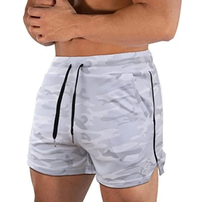 Bild av Superora Shorts för män, ventilerande träningsshorts med fickor löpning, gym, utomhusträning, Vit kamouflage, M