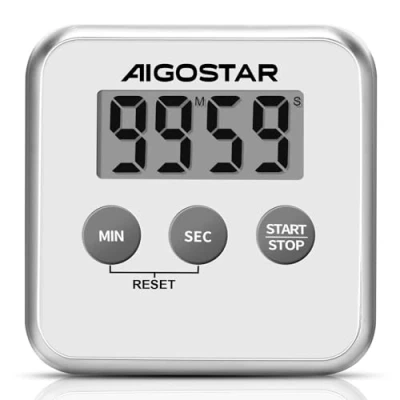 Bild av Aigostar Timer Digital kökstimer med stor LCD skärm, 3 i 1 stoppur, nedräkning väckarklocka, timer, multifunktionstimer magnet, stativ och hål, för matlagning, studier, sport