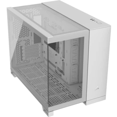Bild av CORSAIR 2500X Small Tower mATX PC Chassi Med Dubbla Kammare Panoramabild i Härdat Glas Kompatibel Moderkort Omvänd Anslutning Inga Fläktar Inkluderade Vit