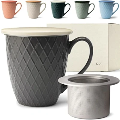Bild av KIVY stor tekopp med lock och sil [650 ml] XXL kopp jumbokopp temugg