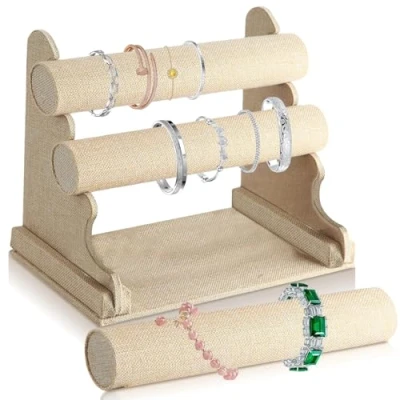 Bild av Smyckesställ armband, armbandsstativ i sammet med avtagbara 3 våningar, armring utställningsstativ, armbandsstativ, klockstativhållare, smyckeshållare för klockor, halsband (khaki)