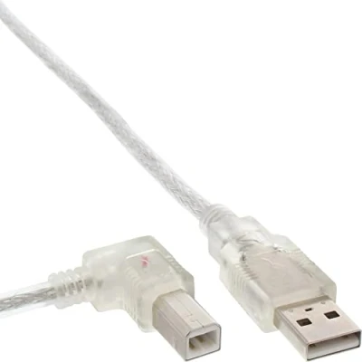 Bild av InLine 34520L USB 2.0 kabel, A till B, vänster vinklad, transparent, 2 m