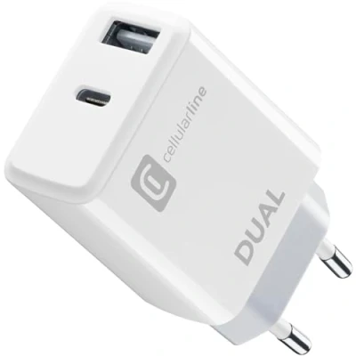 Bild av Cellularline Nätladdare med 2 USB och C portar för samtidig laddning av två Apple enheter