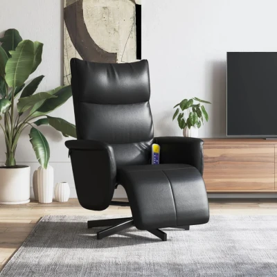Bild av Massagefåtölj med fotstöd svart konstläder
