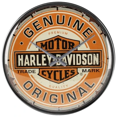 Bild av Nostalgic Art Väggklocka i retrostil, Ø 31 cm, Harley Davidson Genuine Original Presentidé för mc åkare, Official License Product (OLP), stort väggklocka, vintagedesign