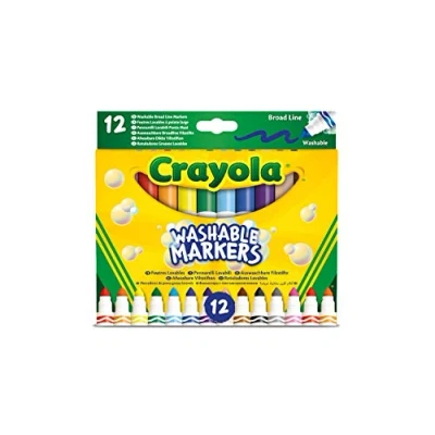 Bild av CRAYOLA 12 st superhållbara tvättbara markörer i fiber med maxispets, skola och fritid, blandade färger, åldrar 3+, pack, 58 8340