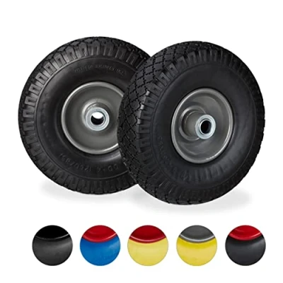 Bild av Relaxdays 4 x säckkärrhjul, punkteringssäkra massiva gummidäck, 3,004 tum stålfälg, 20 mm axel, 100 kg, reservhjul 260 85 mm, svart röd