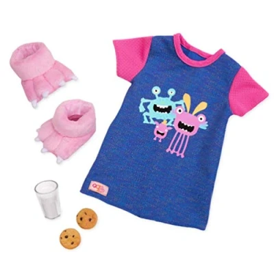 Bild av Vår generation pyjamasoutfit monsterfötter tofflor 46 cm dockkläder fantasispel leksak för barn från 3 år gosigt monster