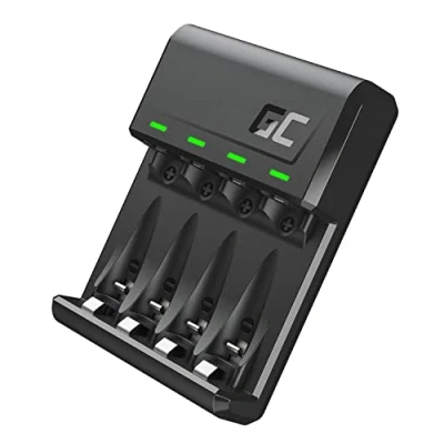 Bild av Green Cell VitalCharger batteriladdare med Micro USB och C för NI MH AA/AA/R6/R03 Mignonbatteri. 4 kanals laddningssystem laddar från 1 till AA eller AAA batterier, LED signalering.