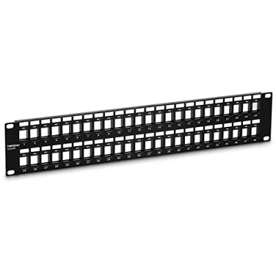 Bild av TRENDnet 48 portars tom Keystone 2U HD patchpanel, TC KP48, Cat 5/5E/6/6A, 19 tums rackmonterad redo, nätverkspanel, rekommenderas med K25C6 och K50C6 Cat6 Jacks