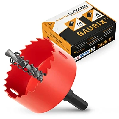 Bild av BAURIX® Bi metall Hålsåg [59 mm] Borrkrona Fräs för et trä professionell järnspets gipsskivor, plast, PVC, metall, etc. Kopfräsar borrmaskin
