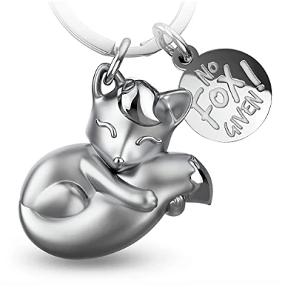 Bild av FABACH räv nyckelring foxy med gravyr söt lyckobringare charm för kvinnor rävgåva, bästa vännen, presenter rävhänge No fox Given, silver, Einheitsgröße