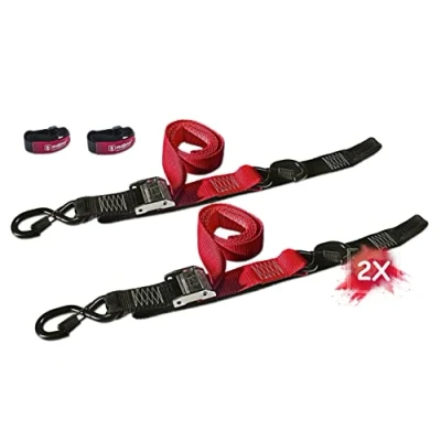 Bild av MAGMA 2 Spännband med krok och flik, fästband förankrings spännremmar för släpvagn, motorcykel, fartyg, båt, fyrhjuling, ATV, längd = 1,8 m, bredd 3,8 cm. Slitstark: 550 kg/styck