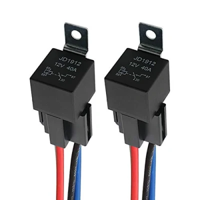 Bild av QitinDasen 2 Stycken 4 Stifts Bilrelä, 12V 40A SPST Automotive Relay med Seleuttag och 14/16 AWG Förkopplad, för Bil Lastbil Båt (Svart)