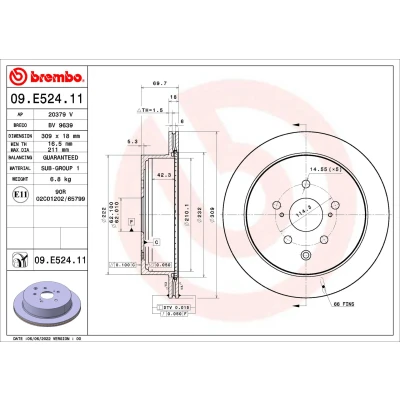 Bild av BREMBO Bromsskiva LEXUS: RX III 309mm 18mm 5 ventilerad invändigt belagd 09.E524.11 4243148080 Bromsskivor