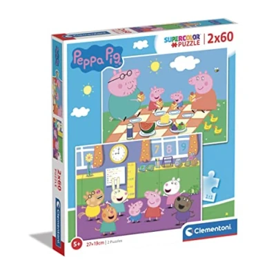 Bild av Clementoni 24793 Supercolor Puzzle Peppa gris 2 x 60 bitar pussel barn 5 år låda med (60 bitar) pussel, tecknat tillverkat i Italien