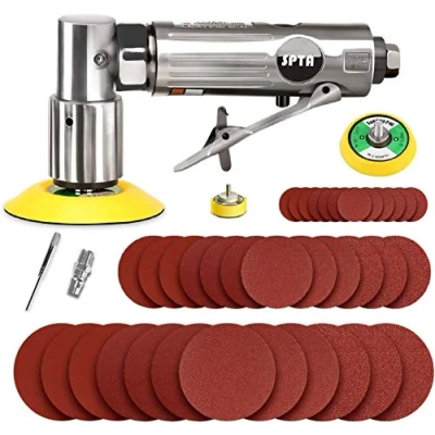 Bild av mini Luftslipmaskin, SPTA 25 mm / 50 80 luftkvarn uppsättningar, slumpmässig luft orbital slipmaskin bilpolerare set, med 36 blandade slipskivor 3 bakre plattor för slipning och polering ASOSS3SET