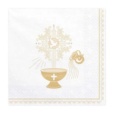 Bild av PDL servetter första nattvarden firmation dop konfirmation vit guld duva bägare 20 stycken bordsdekoration