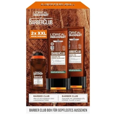 Bild av L&#039;Oréal män Expert vårdset för män, presentset med XXL duschgel och deoroller, gåva inklusive bodywash deodorant roll on cederträolja, barberare klubb, 2 x 400 ml, 1 50 ml