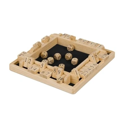 Bild av Relaxdays Shut The Box, 10, 2 till 4 spelare, trä, klaffspel barn och vuxna, tärningsspel, natur/svart, 1 st