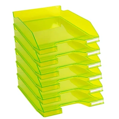 Bild av Exacompta 113235D Combo Midi portfölj (34,7 x 25,5 6,5 cm, för dokument din A4, perfekt organisation, robust, stapelbar) 6 pack citrongrön transparent glansig