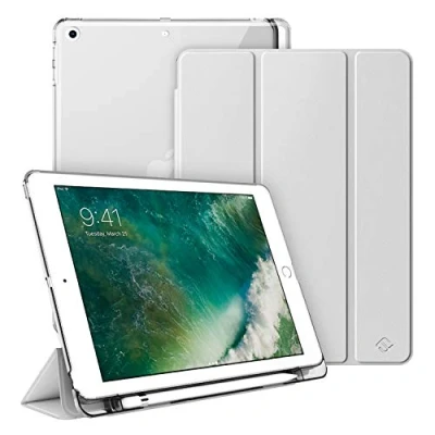 Bild av FINTIE Fodral kompatibelt med iPad 9.7&quot; 6:e generationen 2018/5:e 2017 [pennförvaring] tunt och lätt transparent kompisfodral sömn/bilväckarklocka, silver