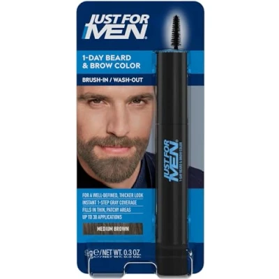 Bild av Just For Men Omedelbar retuschering för vita skägg och ögonbryn, tillfällig färg en fylligare definierad look upp till 30 applikationer, medium kastanj