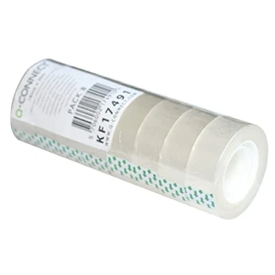 Bild av Q CONNECT KF17491 transparent självhäftande film tejp/8 rullar/18 mm x 30 m/för skola, hem och kontor