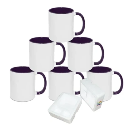 Bild av MR.R 325 ml sublimering tomma kaffemuggar, kopp tom vit mugg med lila färg inre och handtag, set 6