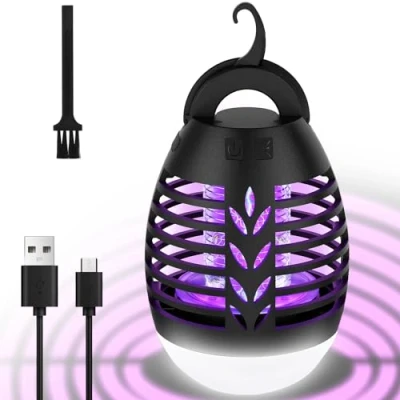 Bild av HgUltra elektrisk anti mygglampa, bärbar LED campinglykta, USB uppladdningsbar och IPX6 vattentät myggdödare utomhus/inomhus, flugsmällare för camping