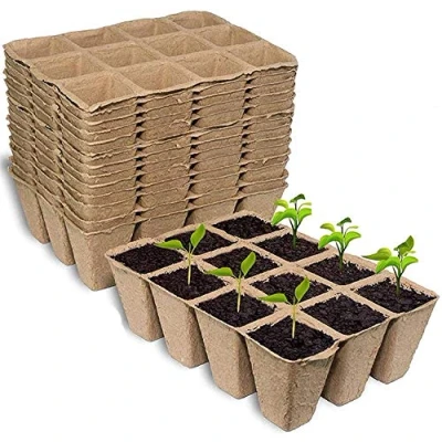 Bild av KAHEIGN 20 st frökrukor, 12 rutor 4 cm fyrkantiga plantor frökrukor biologiskt nedbrytbara fibertransplanterande krukor för växter frukt grönsaker (16 x cm)
