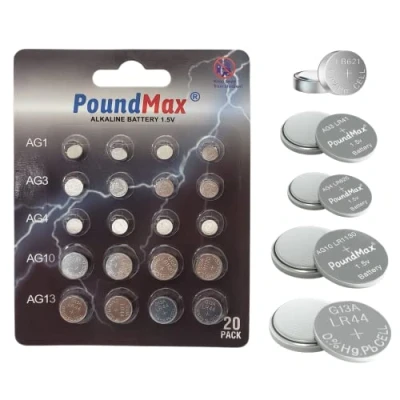 Bild av 20 x AG1 AG3 AG4 AG10 AG13 PoundMax alkaliskt blandat batteri