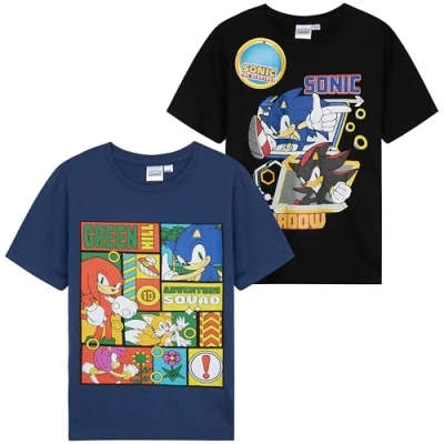 Bild av SONIC THE HEDGEHOG Toppar 2 pack för pojkar kortärmad t shirts rund hals knogar skugga vardaglig shirt flerpack mjuk bekväm andningsbar spelare presenter pojkar, mång, 5 6 År