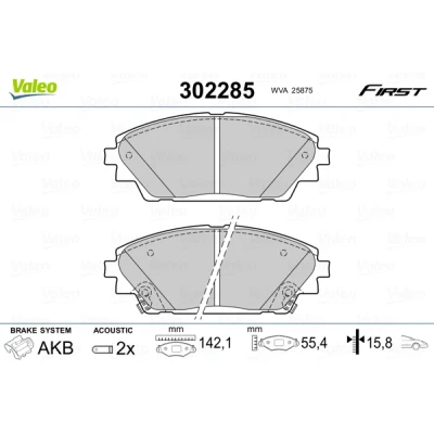 Bild av VALEO 302285 Jeu de plaquettes frein Essieu avant contact signal d&#039;usure inclus sans tôle anti bruit MAZDA: CX 3, 3 3/5 portes, 5 portes