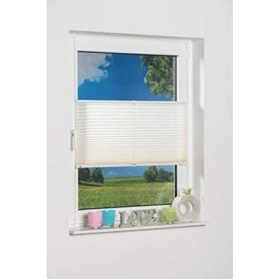 Bild av K home 422148 2 KlemmFix Plissee 50 x 130 cm (B L) gräddvit, ljusskydd ++ modernt krossat utseende