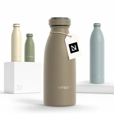 Bild av LARS NYSØM rostfri vattenflaska 350ml, 500ml, 750ml, 1L, 1,5 liter Termosflaska lämplig för kolsyrat Läcksäker sport, utomhus, skola (Taupe Brown, 350ml)