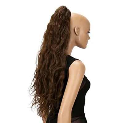 Bild av CAISHA by 70 cm Extra Lång Voluminös Vågig Klämma I Hårstycket Flätad Hästsvans Värmebeständig Syntetfiber Brun H724