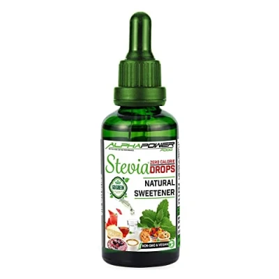 Bild av ALPHAPOWER FOOD Liquid Stevia Drops 50ml Pure Sweetener Sugar free Alternative, replacement Substitute, bitter