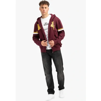 Bild av Lonsdale sweatjacka med huva för män dragkedja, normal passform, Darfield, Oxblood/gul/vit, 3XL
