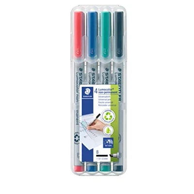 Bild av Staedtler 312 WP4 Lumocolor non permanent B Universalstift 4 Stück in aufstellbarer Box, farblich sortiert, Breit (ca. 1,0 2,5 mm), ST