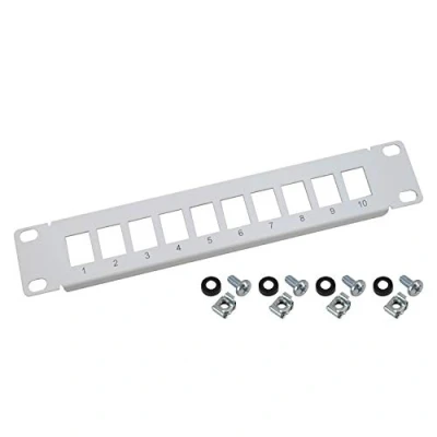 Bild av HMF 63345 07 UTP Keystone patchpanel för serverskåp 10 tum 1 HE portar RJ45 ljusgrå